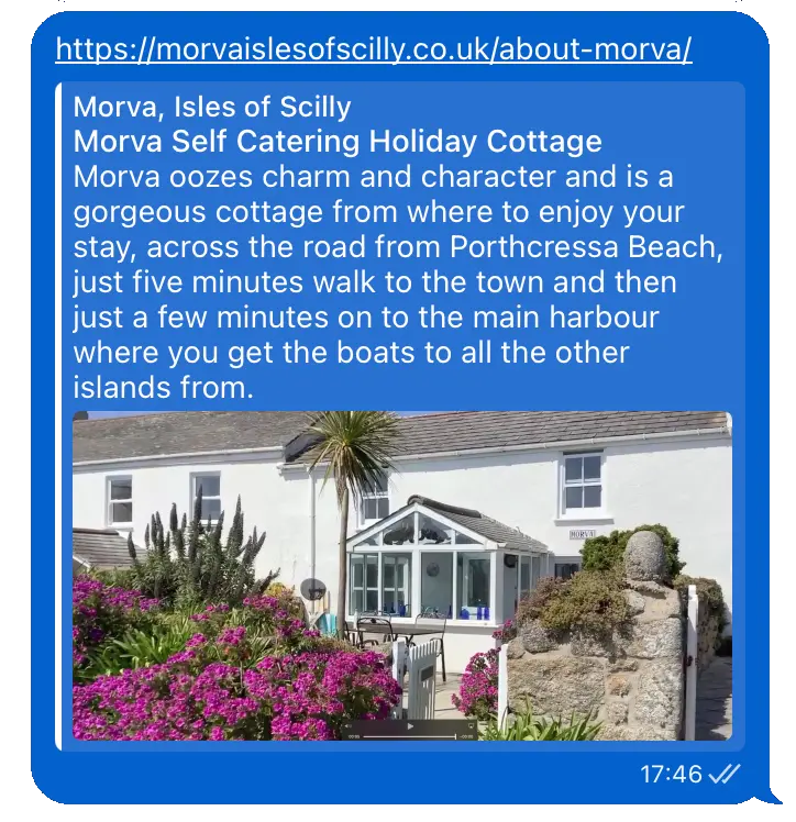 When a link to Morva is shared (in a chat app for example), a preview and summary is shown.